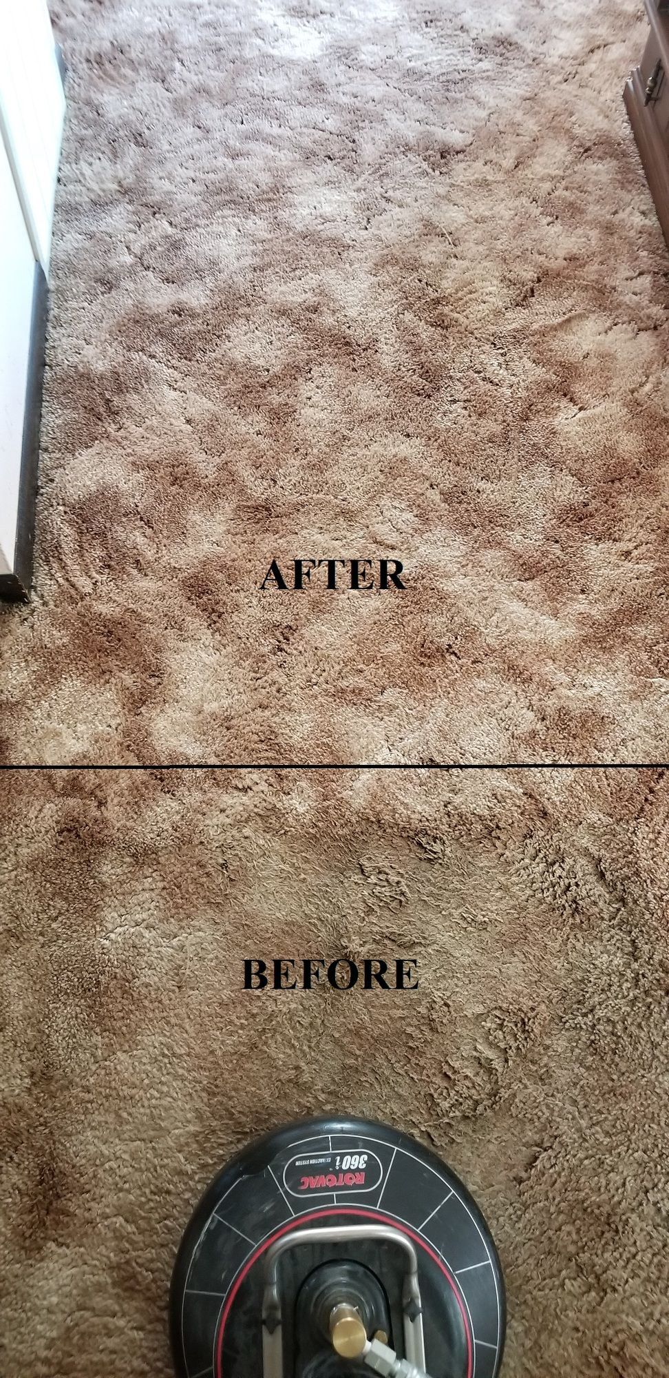 A before and after picture of a carpet being cleaned with a vacuum cleaner.