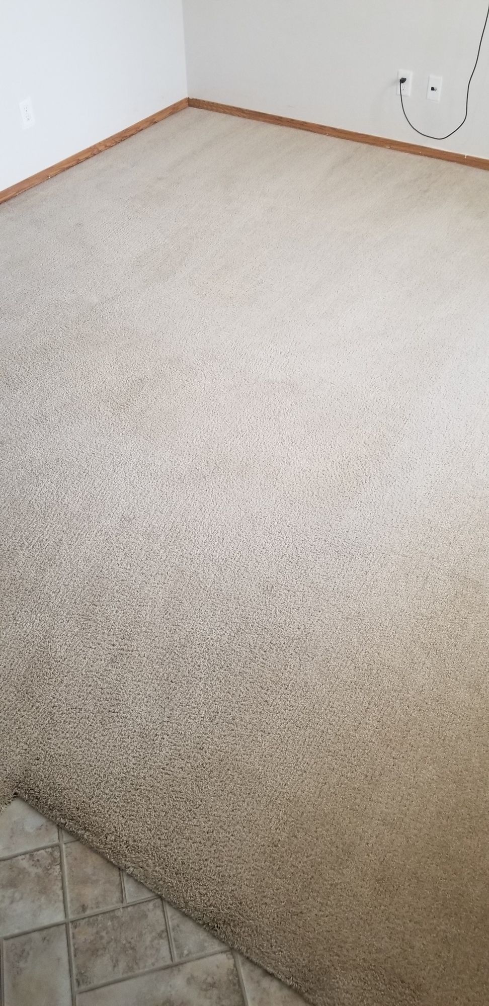 There is a large carpet in the corner of the room.