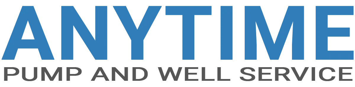 a blue and white logo for anytime pump and well service