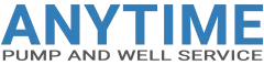 a blue and white logo for anytime pump and well service