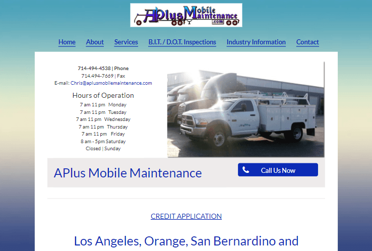 A plus mobile maintenance website shows a white truck