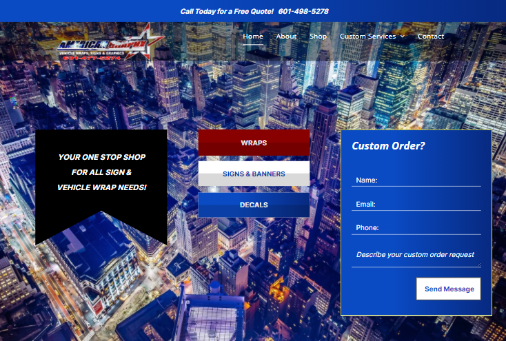 An aerial view of a city with a custom order form