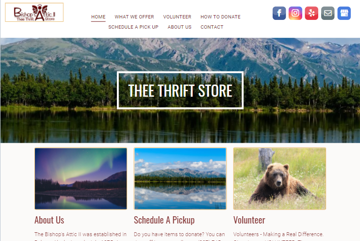 The thrift store website has a picture of a bear on the homepage.