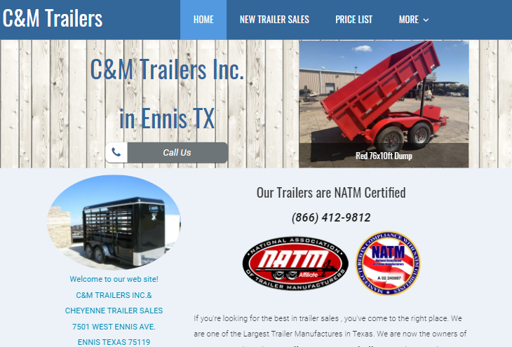 A website for c & m trailers inc. in ennis tx
