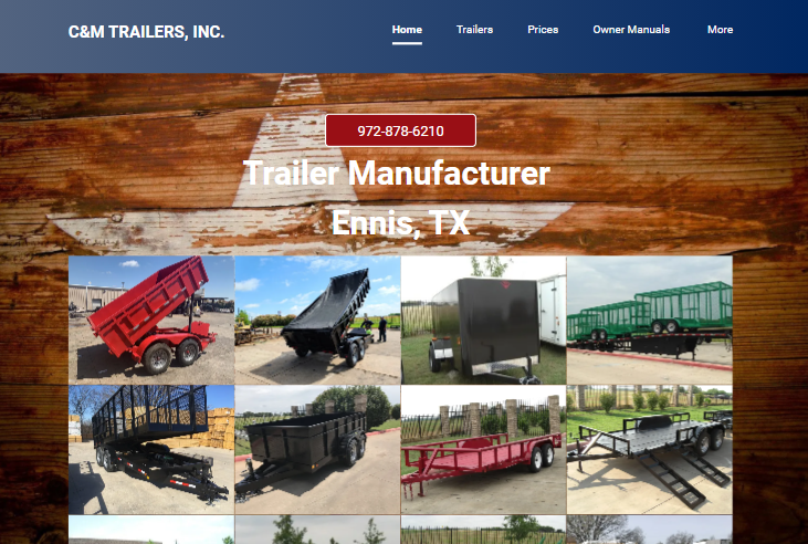 A website for a trailer manufacturer in ennis texas