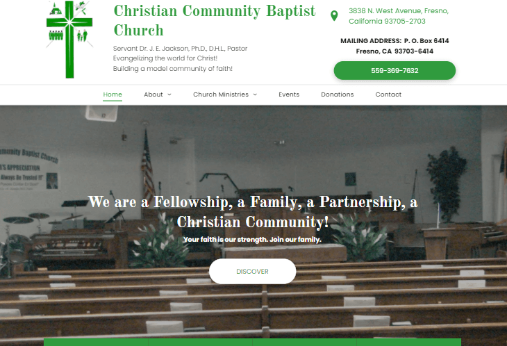 A website for a church called christian community baptist church