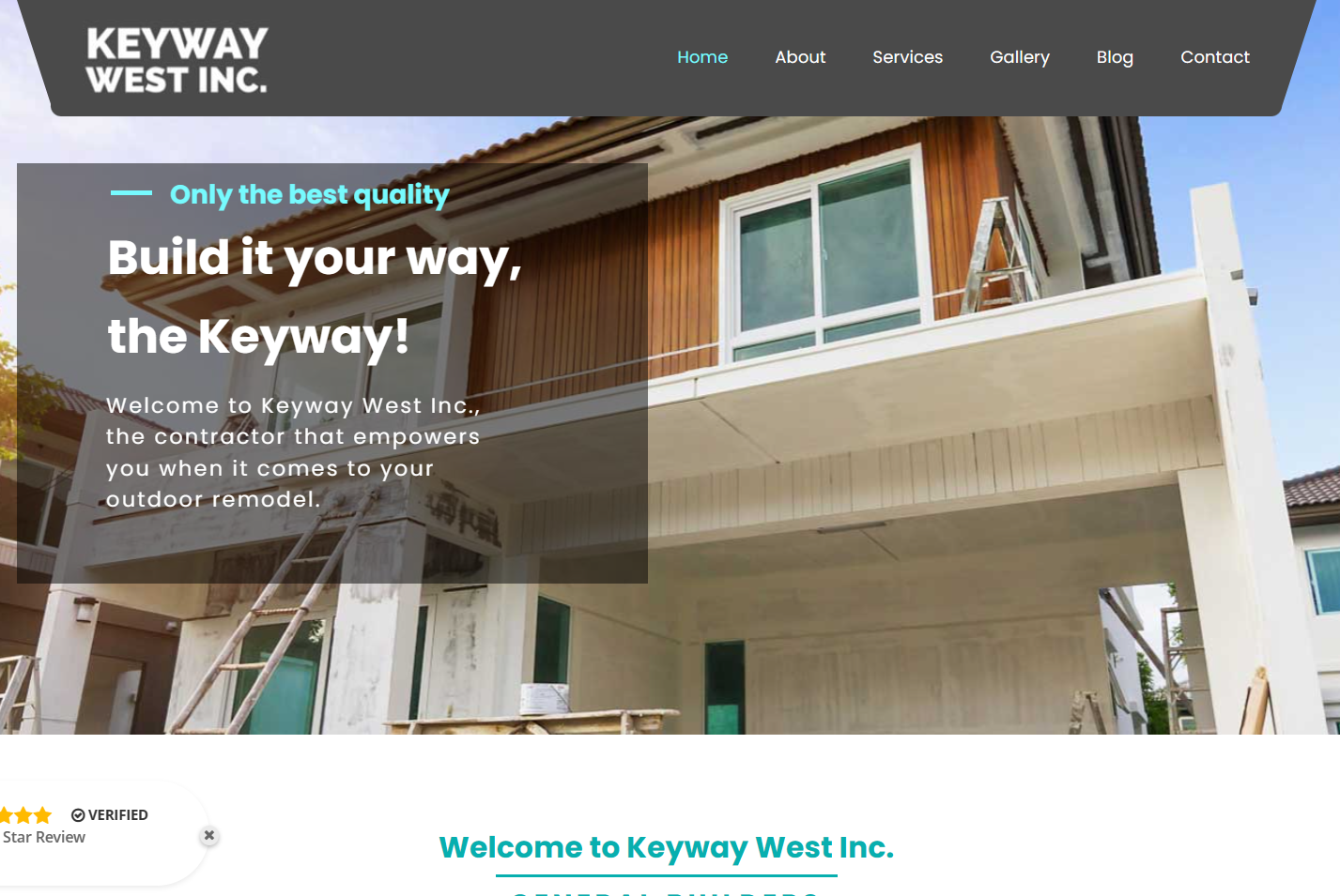 A website for keyway west inc. shows a house under construction.