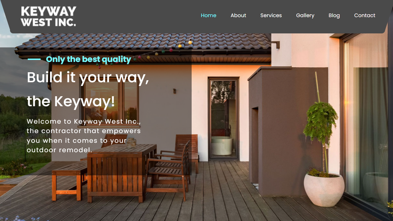 A website for keyway west inc. shows a house under construction.
