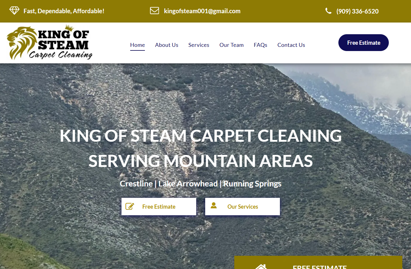 A website for king of steam carpet cleaning serving mountain areas