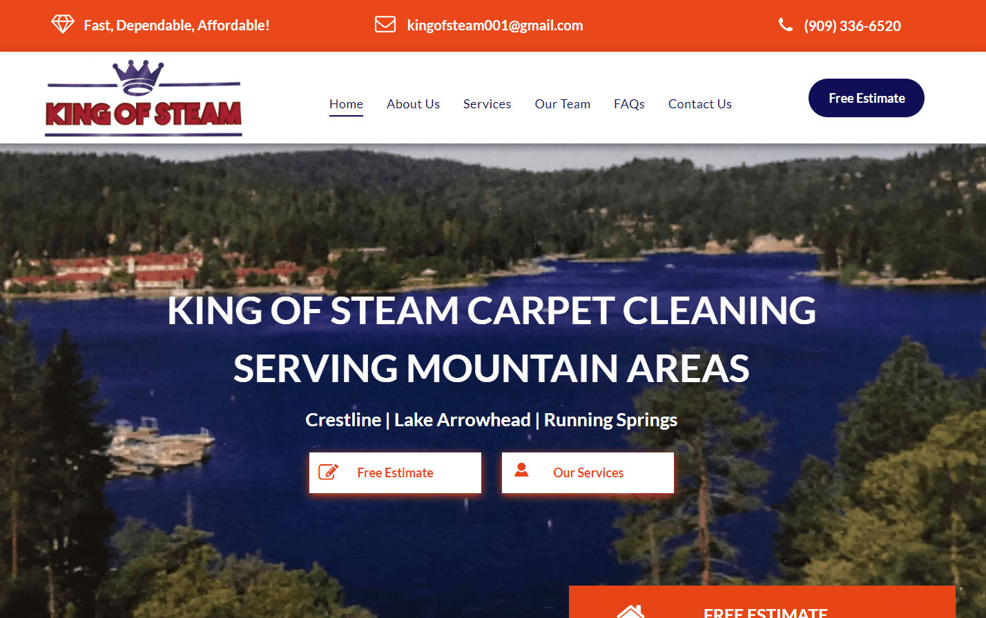 A website for king of steam carpet cleaning serving mountain areas