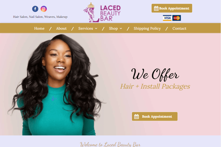 The website for laced beauty bar offers hair install packages