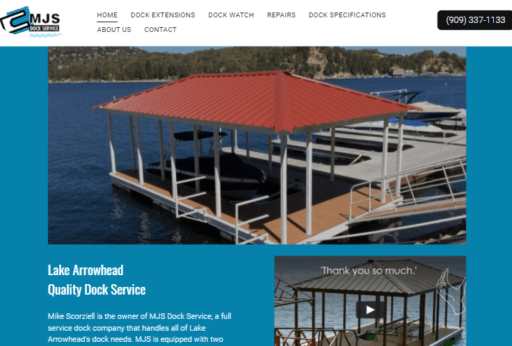 A dock with a red roof is on a website.