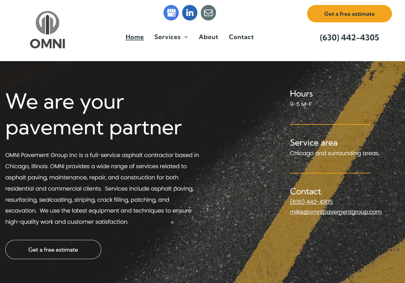 A screenshot of the omni pavement partner website.