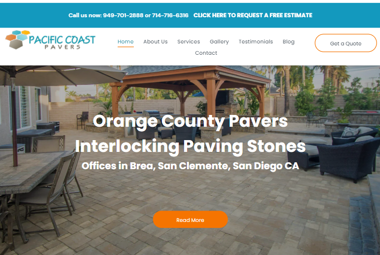 A screenshot of the website for orange county pavers interlocking paving stones.