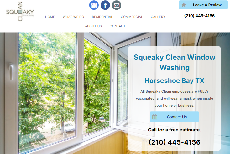 A website for squeaky clean window washing in horseshoe bay tx