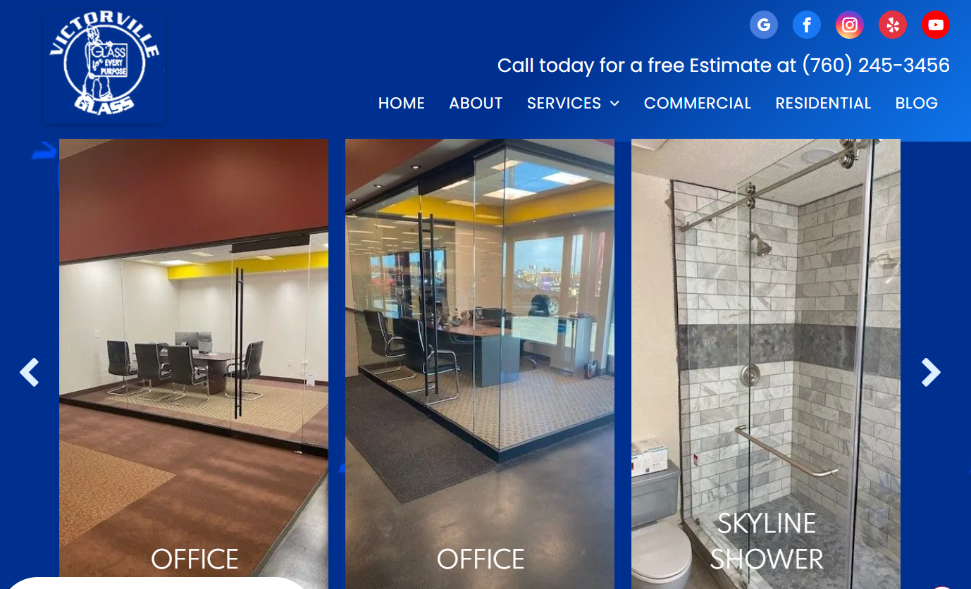 A screenshot of a website for a company called specialty glass