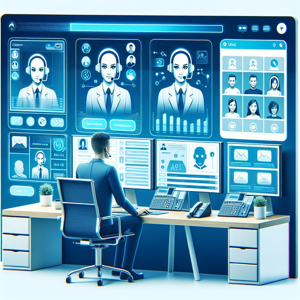 A man is sitting at a desk in front of a computer monitor.
