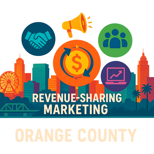 A logo for revenue sharing marketing in orange county