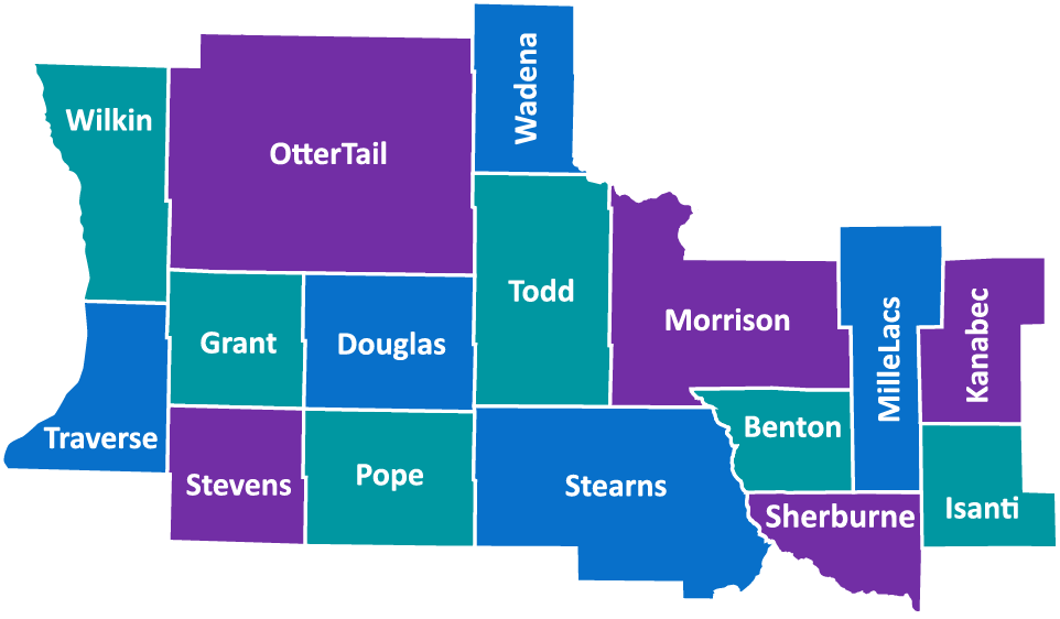 Map of Central Minnesota Counties