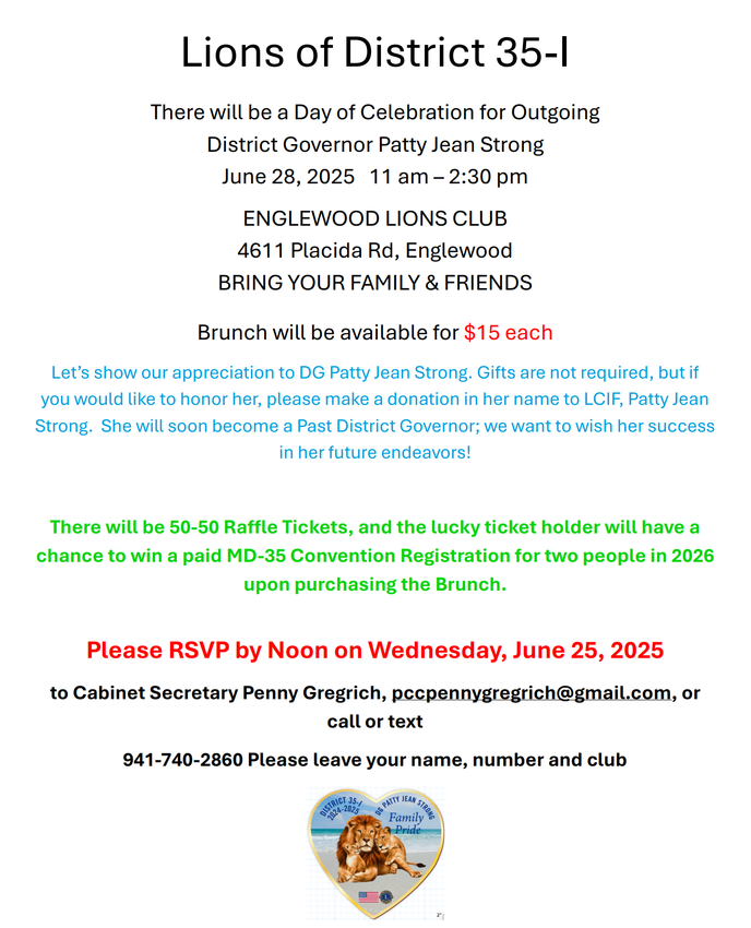 An invitation for a lions of district 35-1 event