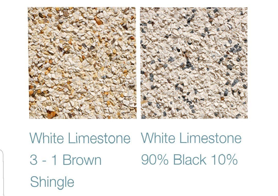 A picture of a white limestone and a picture of a brown shingle.