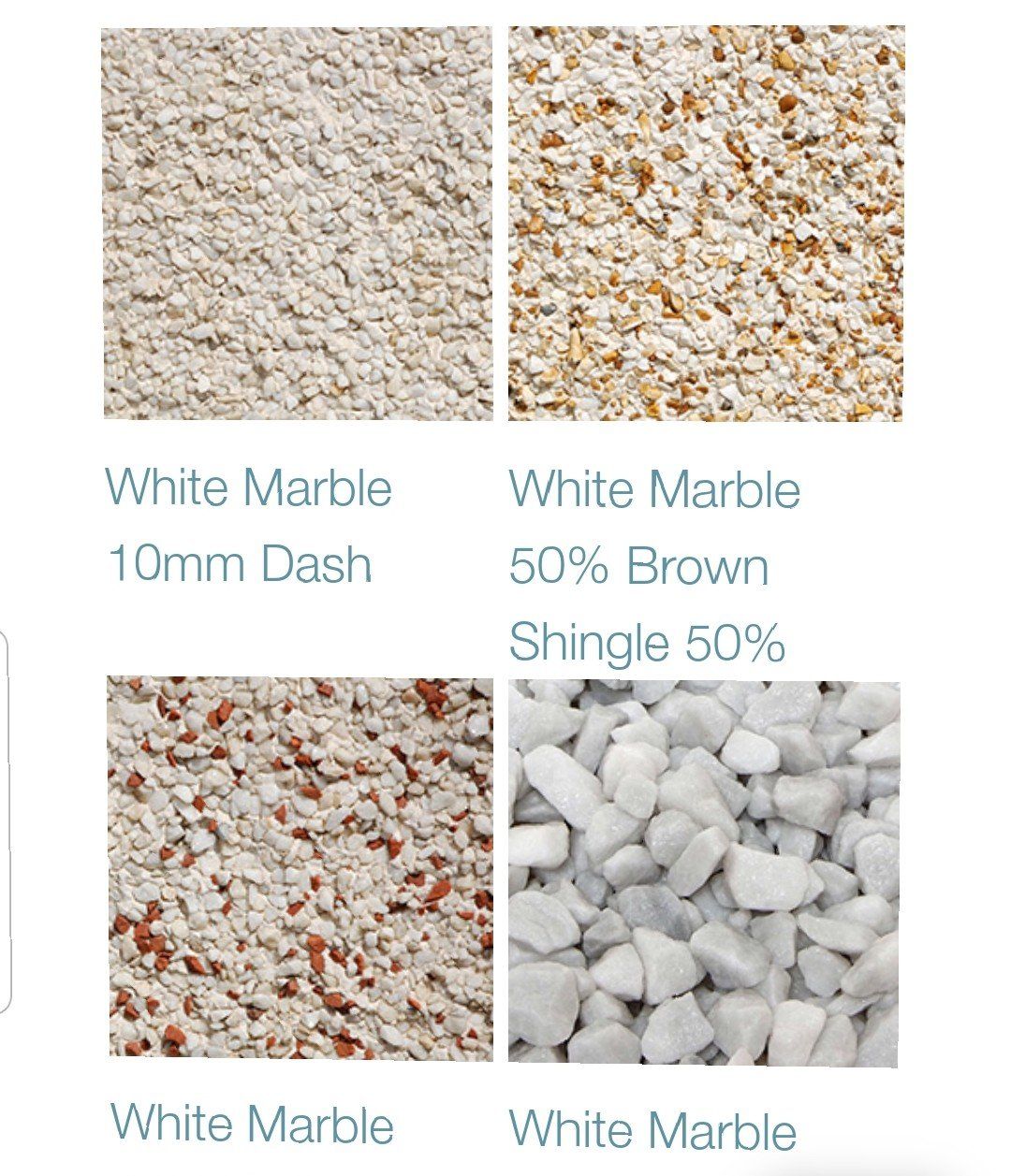 A picture of four different types of white marble.
