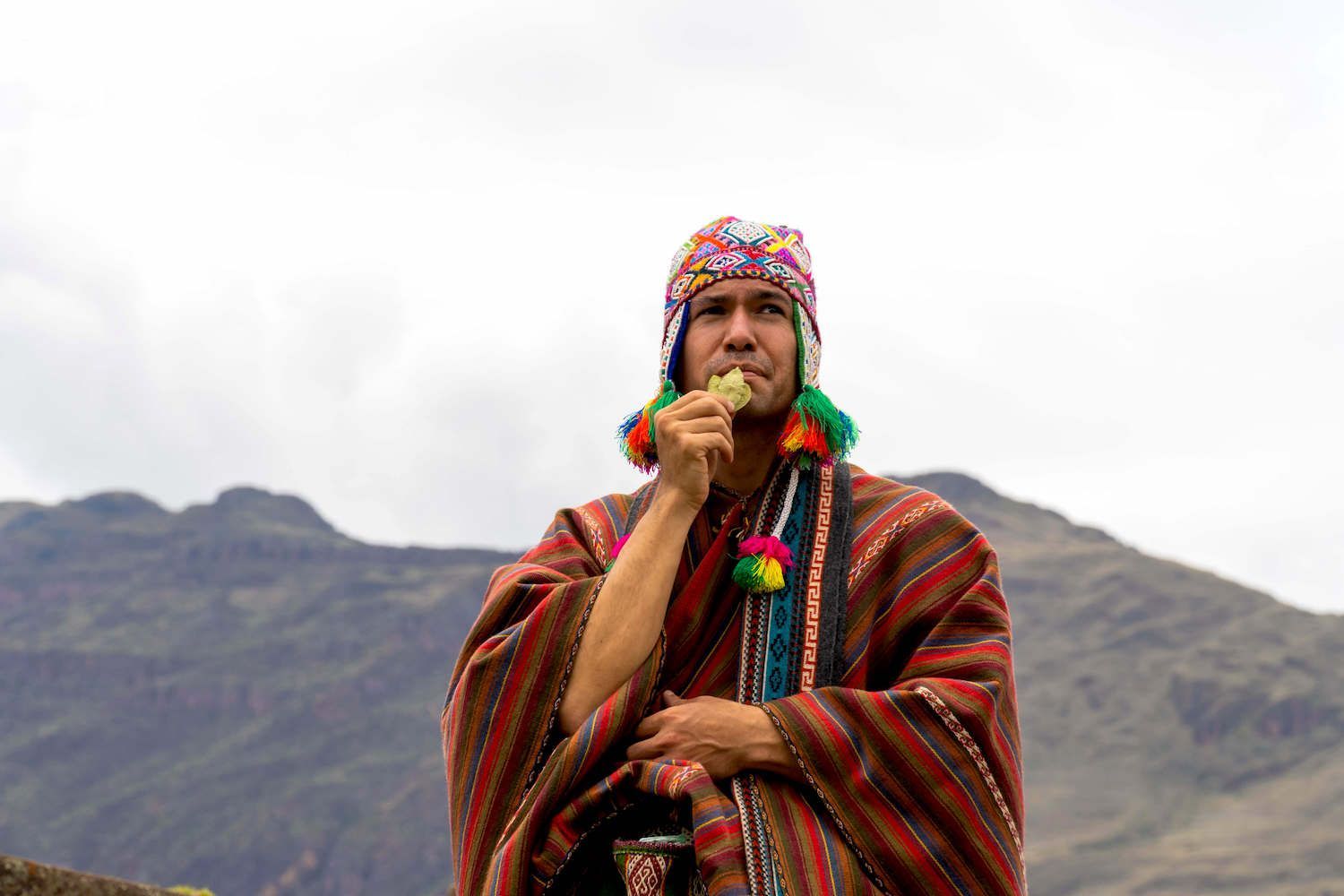 Peruvian Inca Shaman praying in Peru