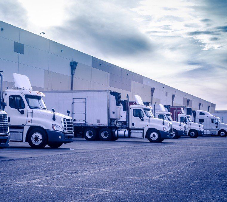 Fleet of parked box trucks