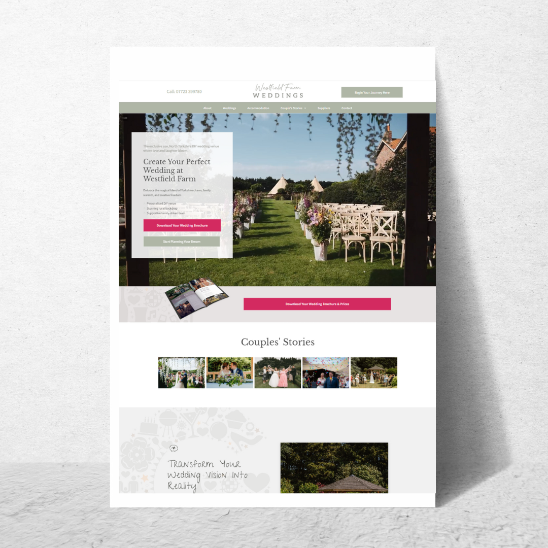 a clean, high converting wedding website is displayed