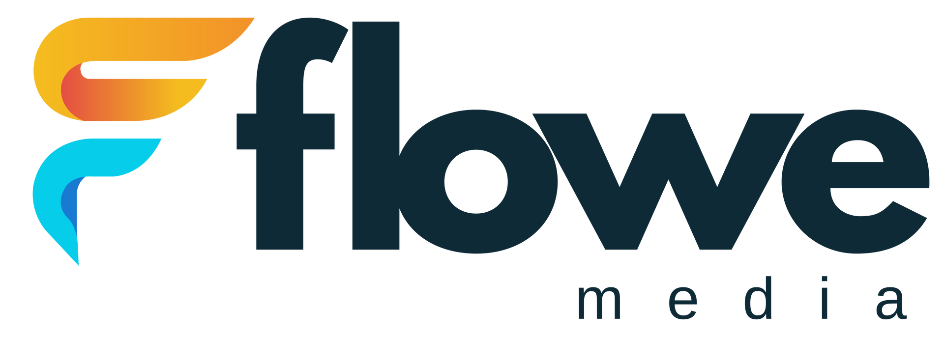 a logo for flowe media is shown on a white background .