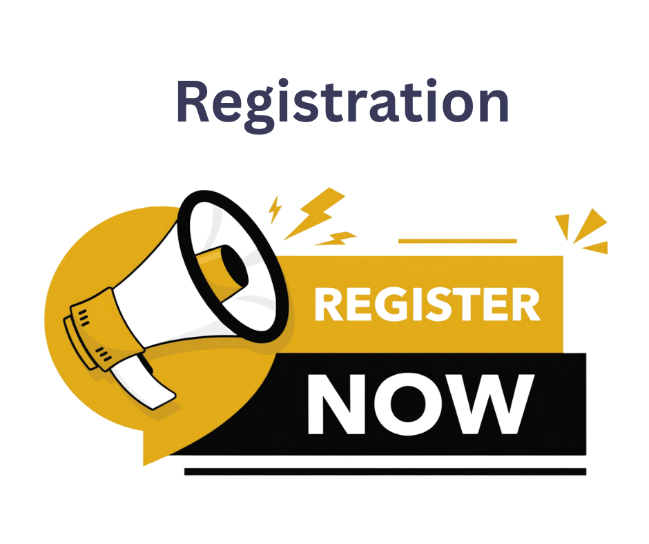 Megaphone with the Register now sign