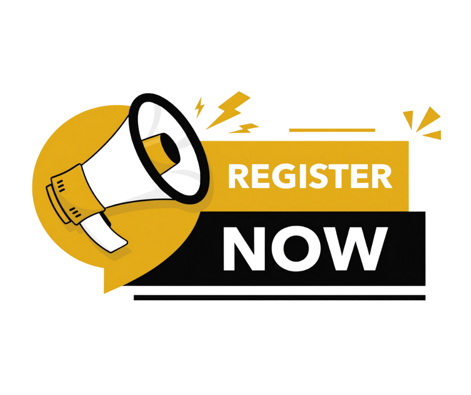 Megaphone with the Register now sign