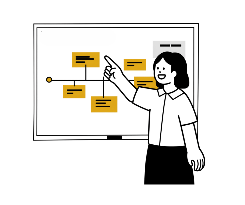 Person showing the presentation and pointing to something on the screen