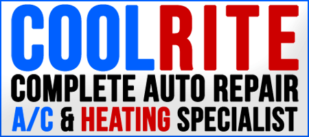 Logo for Cool Rite, auto repair shop. Blue text, 