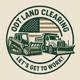 Logo for ODT Land Clearing: a skid steer, dump truck with snowplow, and an American flag. "Let's get to work!" text.