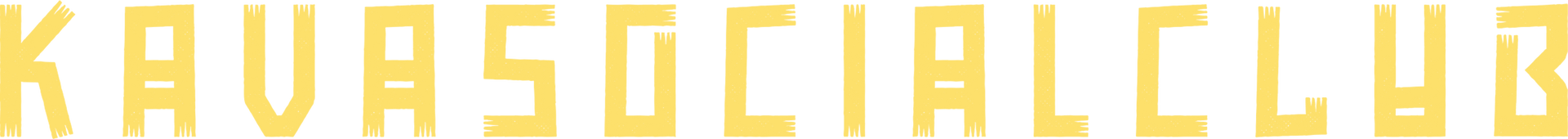 The word kava social club is written in gold on a white background.