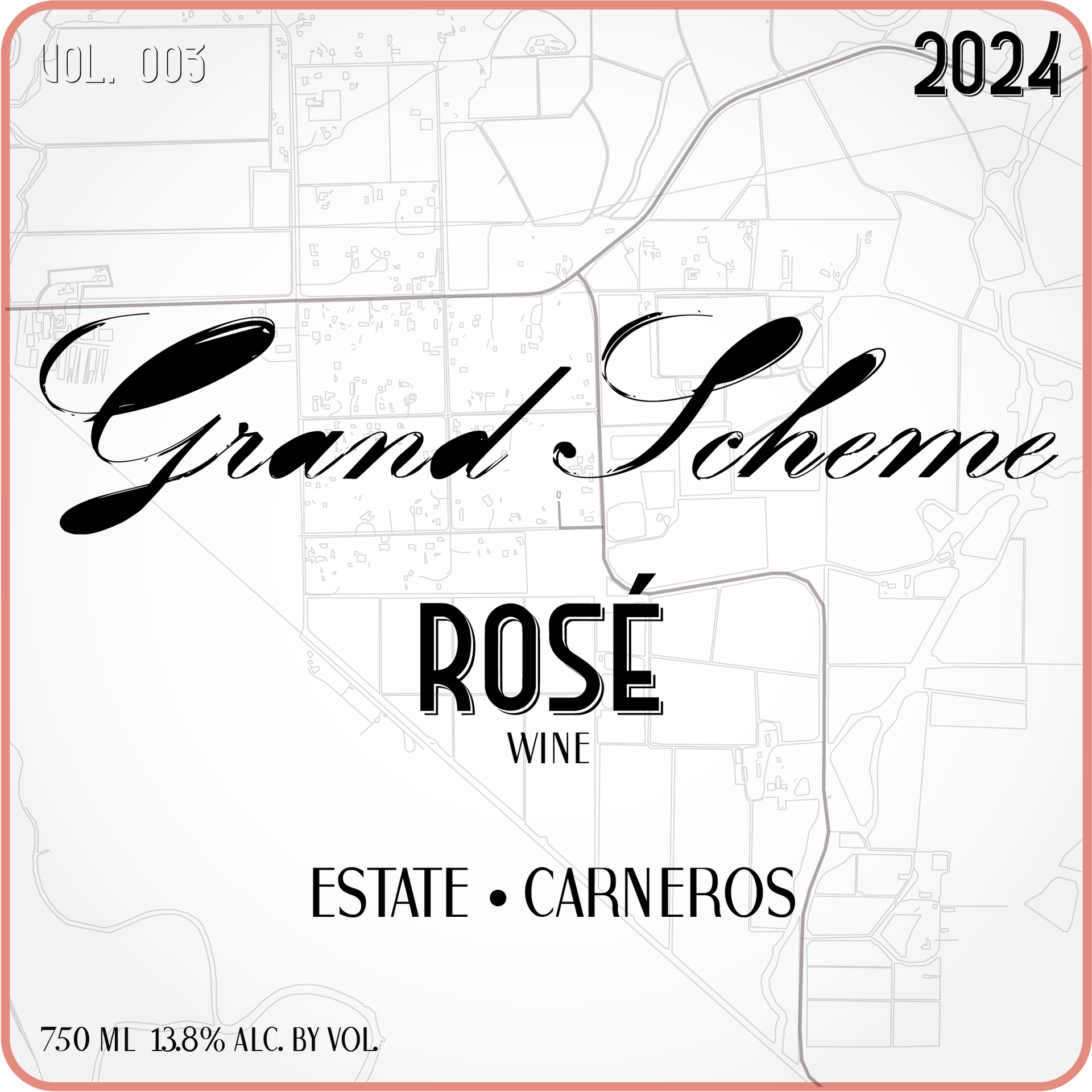 2024 Estate Carneros Rose of Pinot Noir wine with a white label on a white background. 