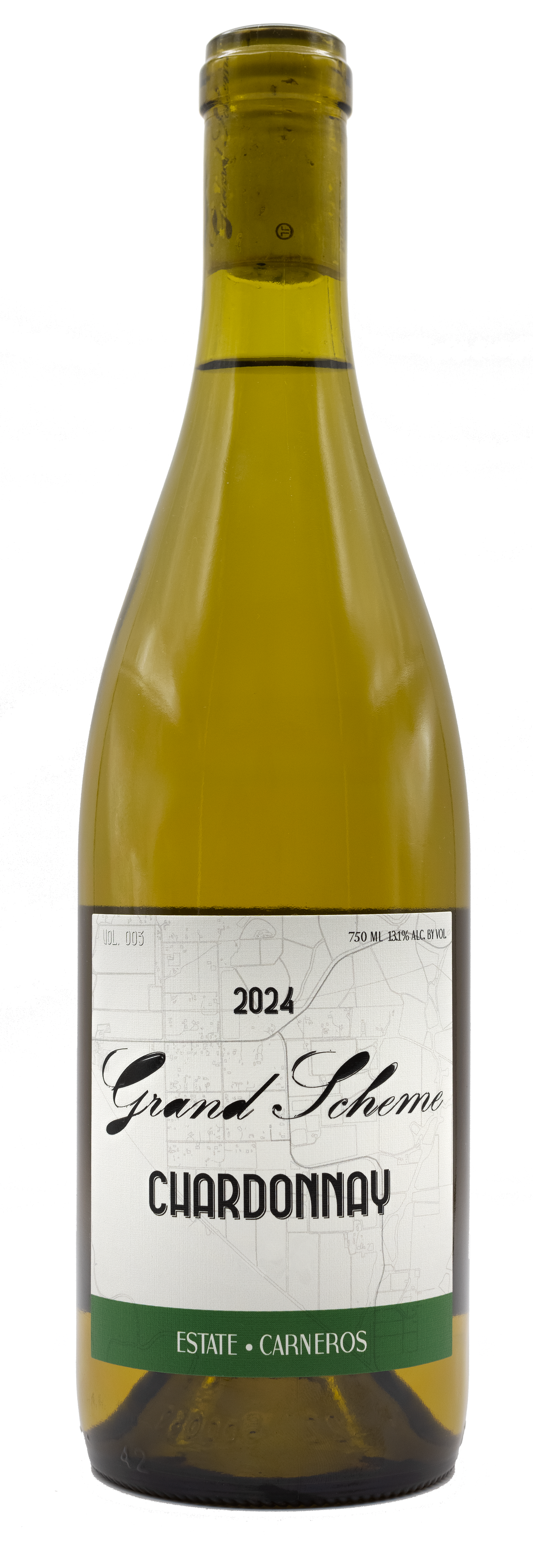 2024 Estate Carneros Chardonnay wine with a white label on a white background.