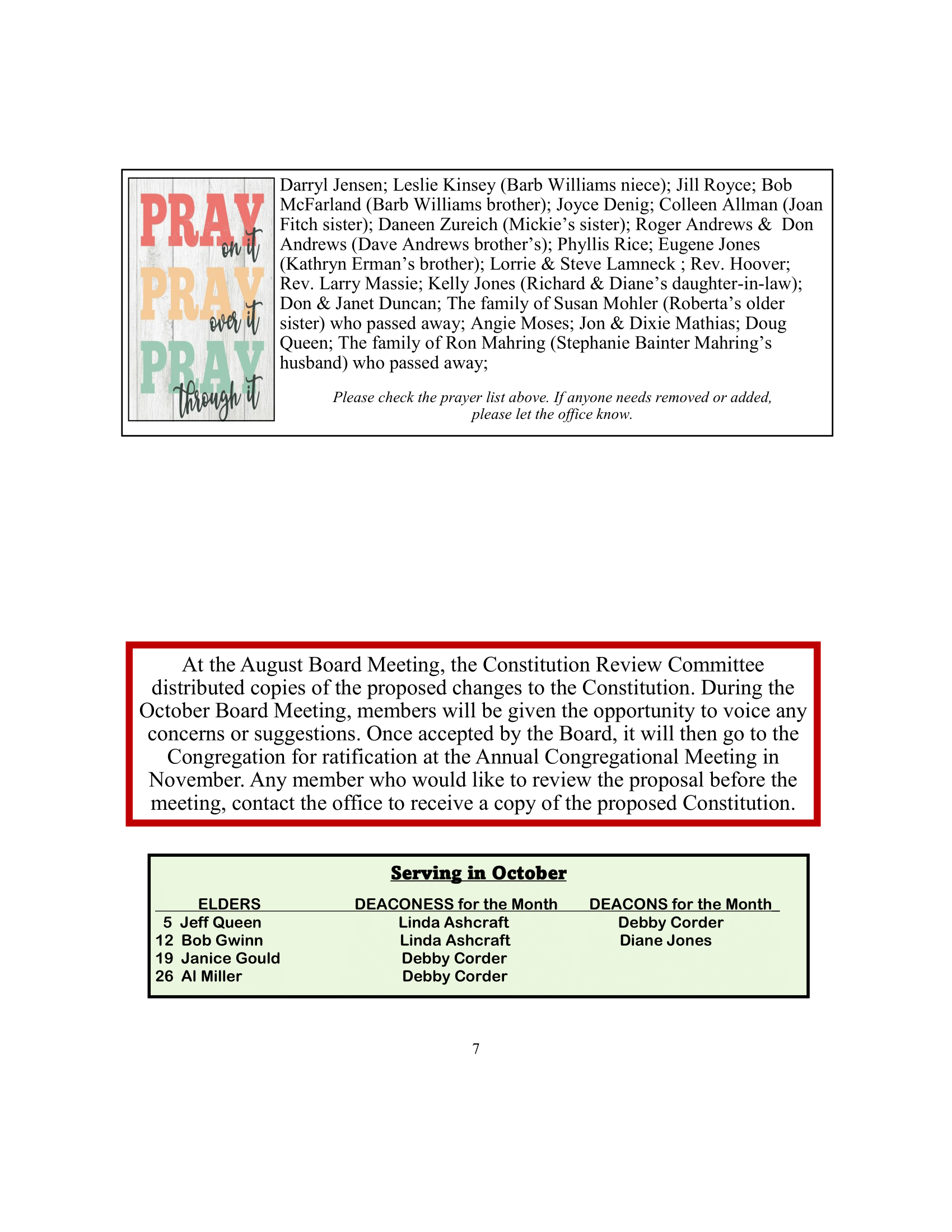 Top: prayer card with the words 
