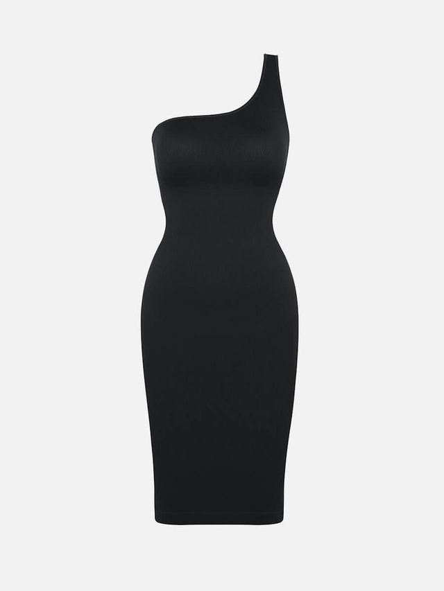body shaper for one shoulder dress Seamless One-Shoulder Slanted Neck Shaper Dress