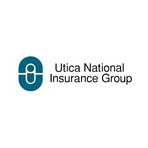 Logo of Utica National Insurance Group: A teal abstract symbol with white text