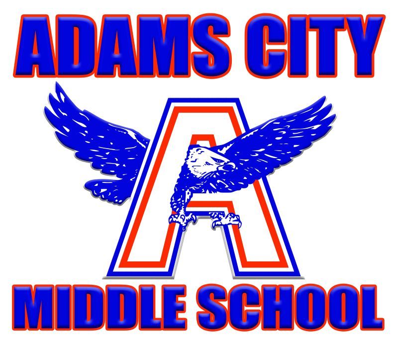 a logo for Adams City Middle School with an eagle