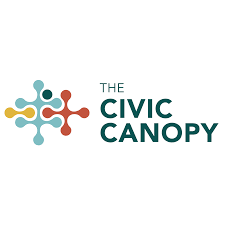 The civic canopy logo is a colorful logo with a molecule in the middle.