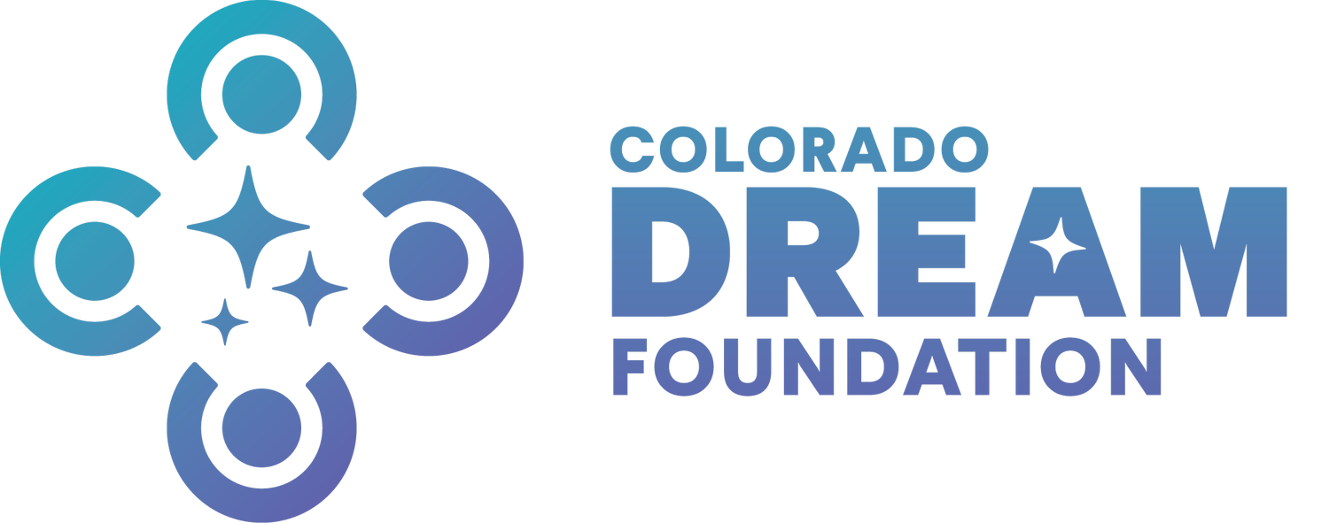 The logo for the colorado dream foundation is blue and purple.