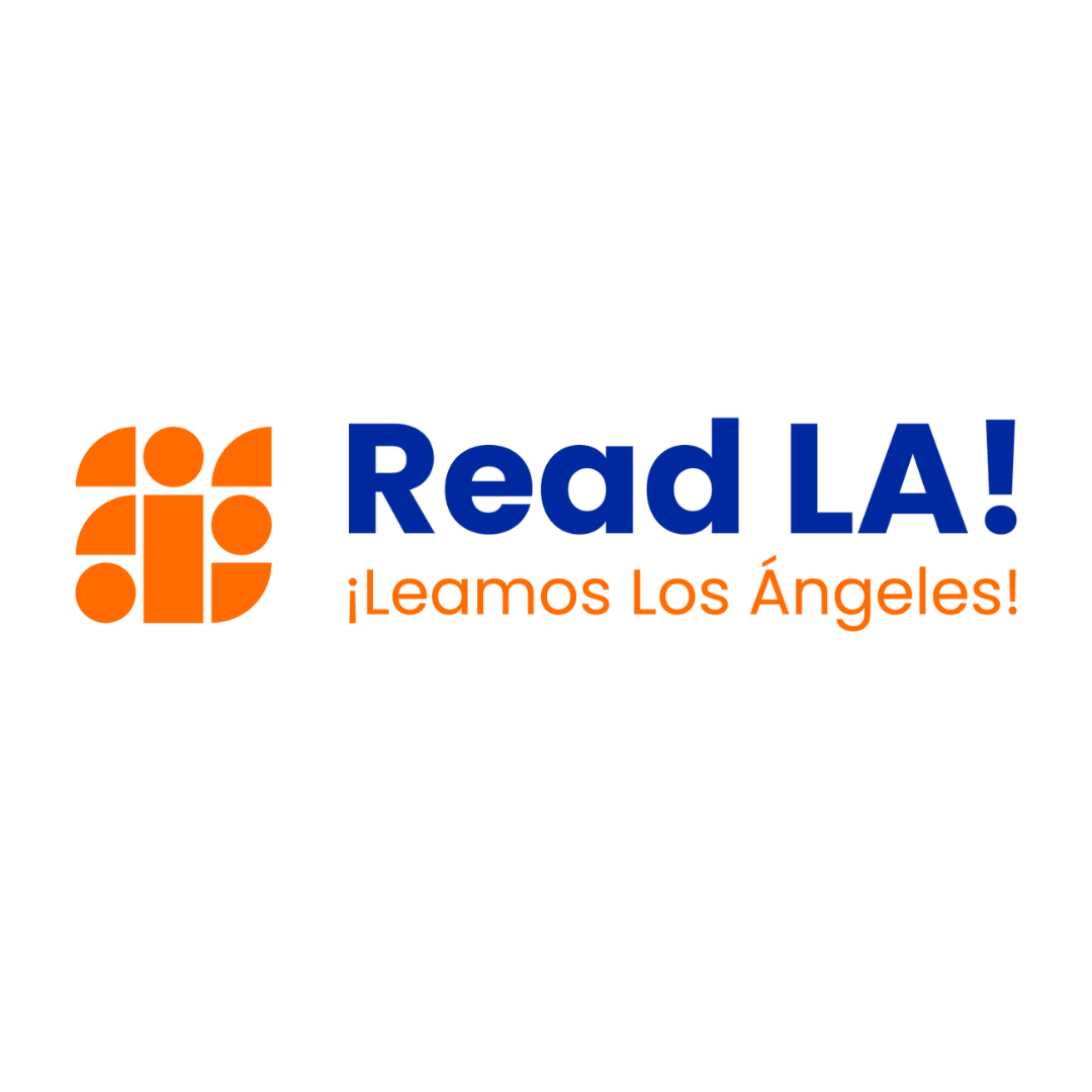 A blue and orange read la logo on a white background