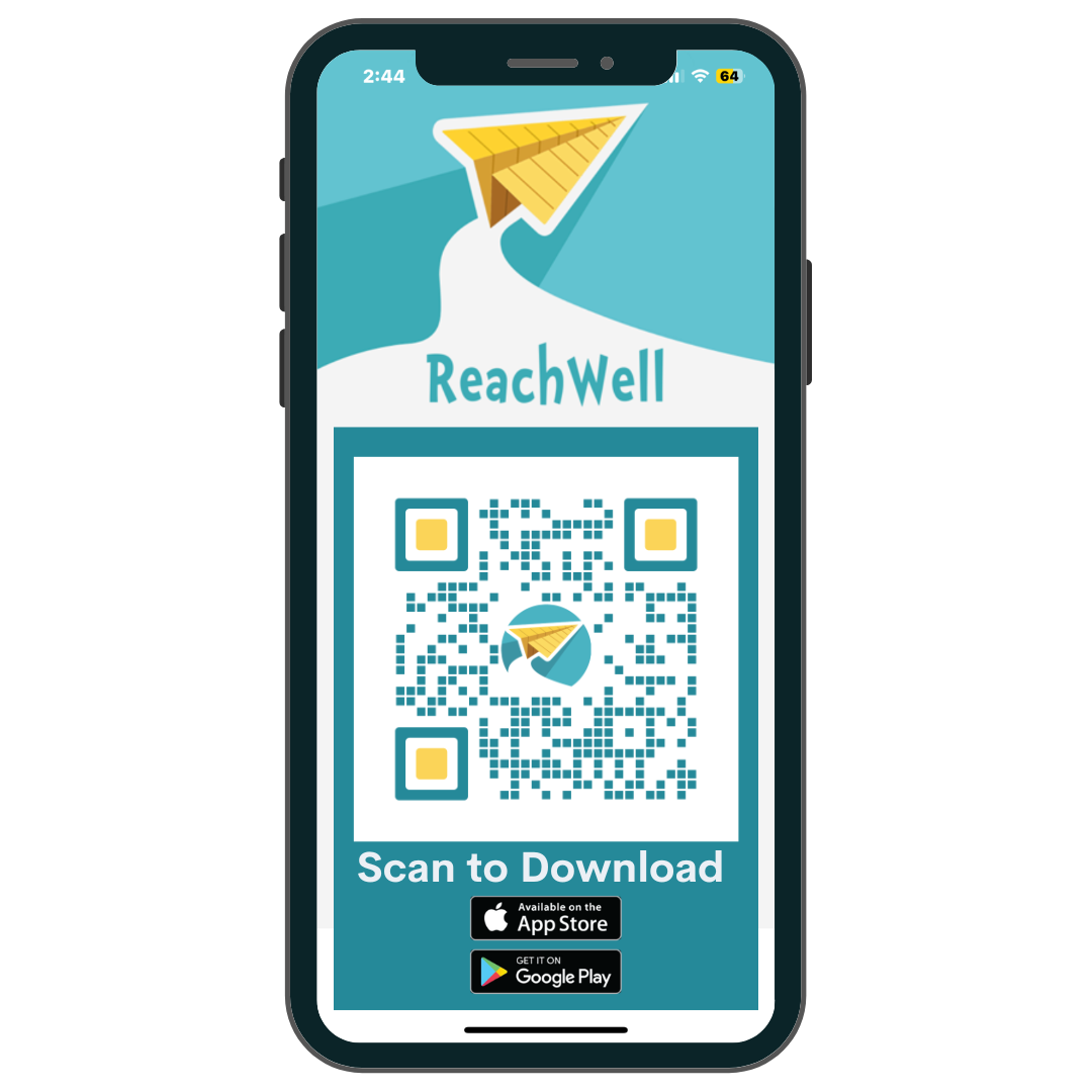 Scan to download the ReachWell App available on Apple and Android