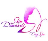 a logo for skin demands day spa with a silhouette of a woman 's face .