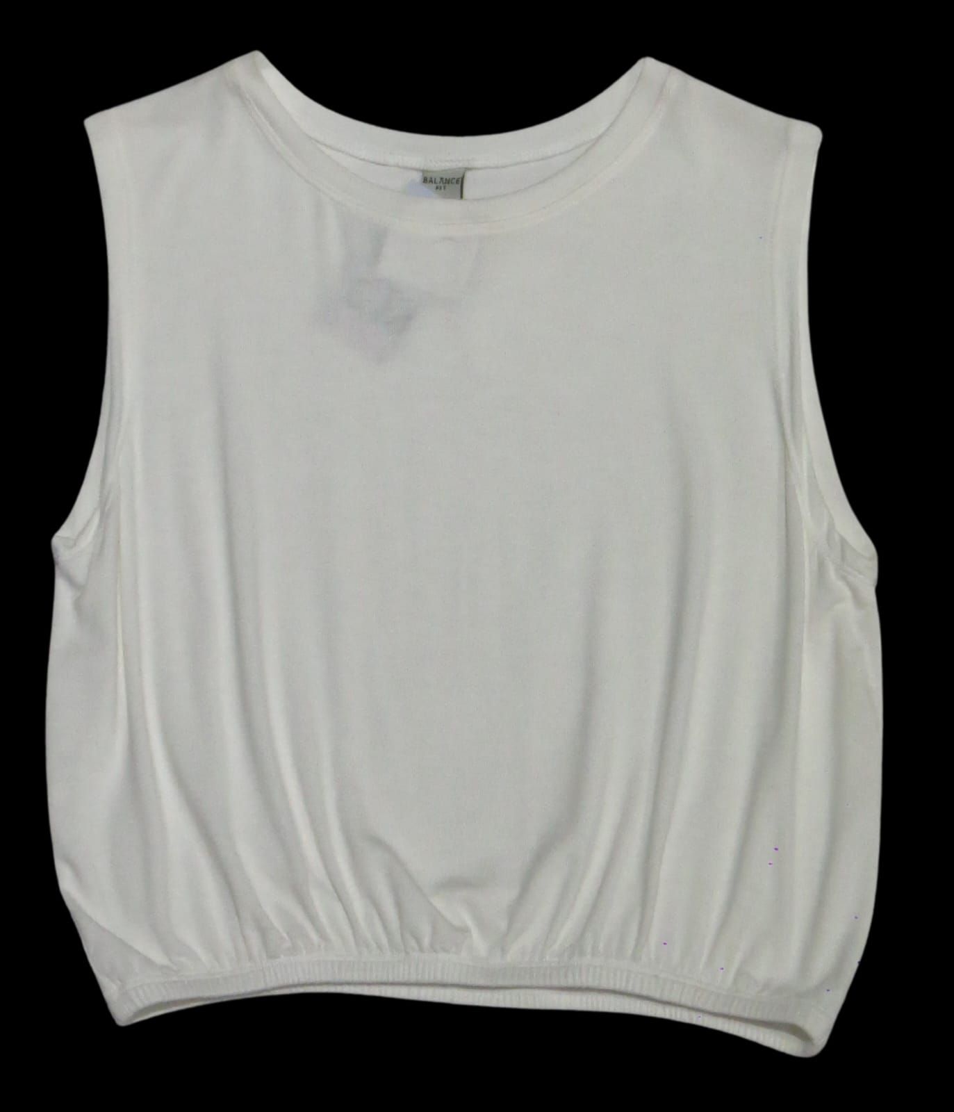 Top corto blanco sin mangas con cinturilla elástica.