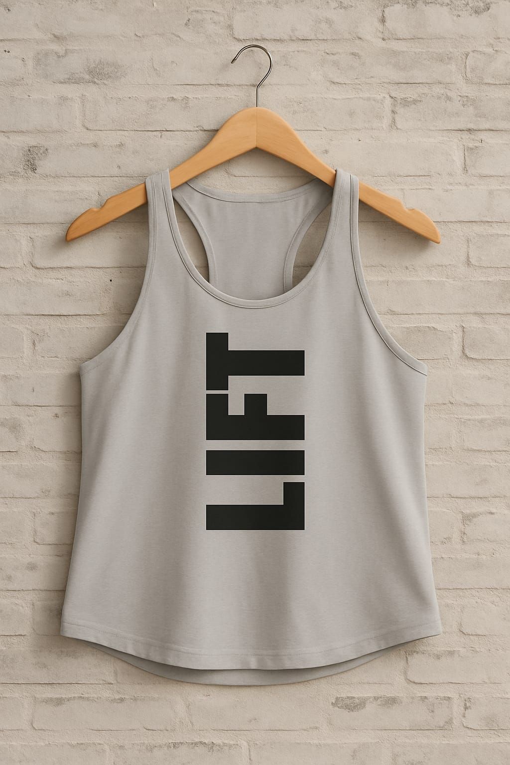 Camiseta gris sin mangas con la palabra 