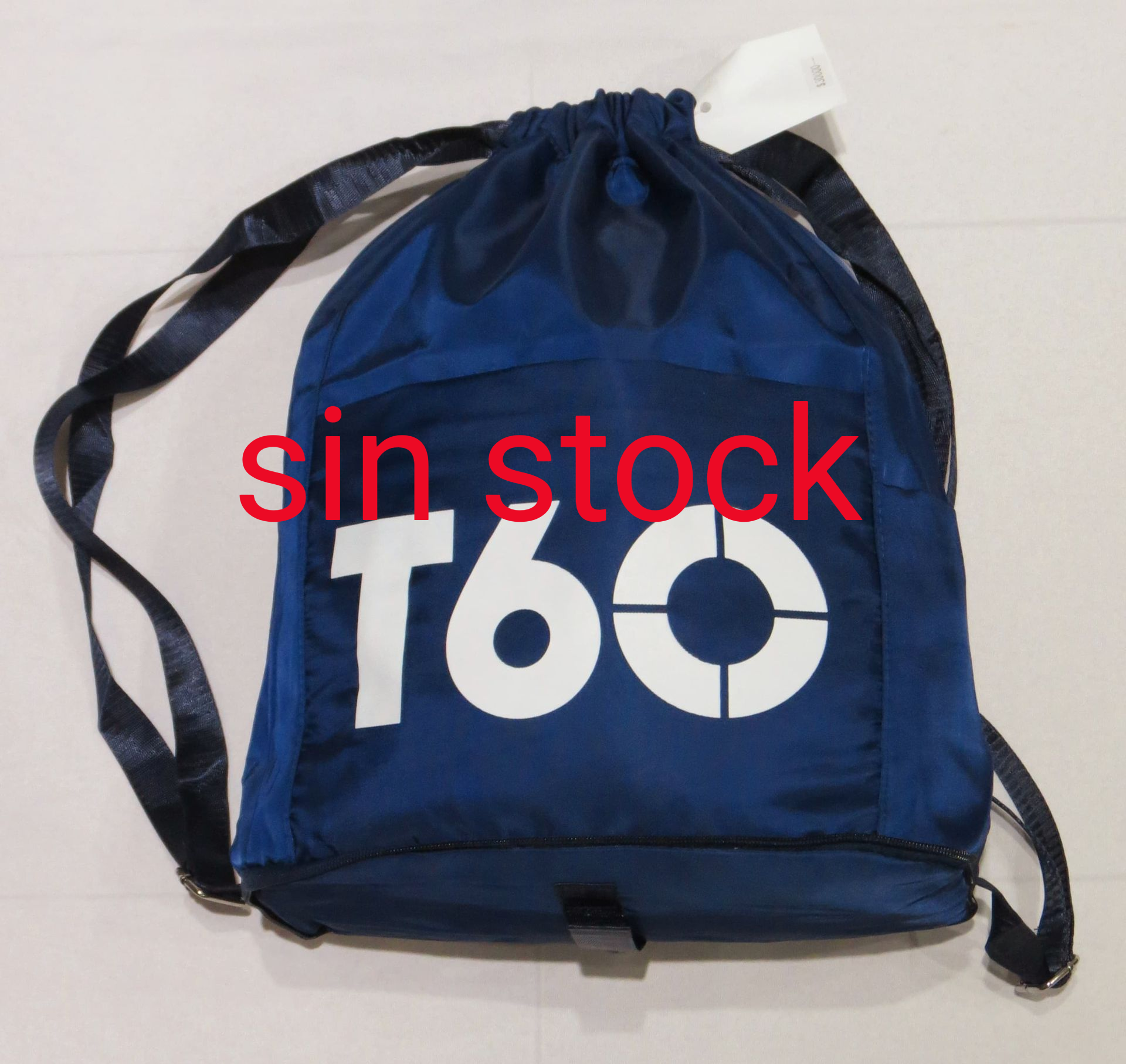 Mochila azul con cordón, logotipo 